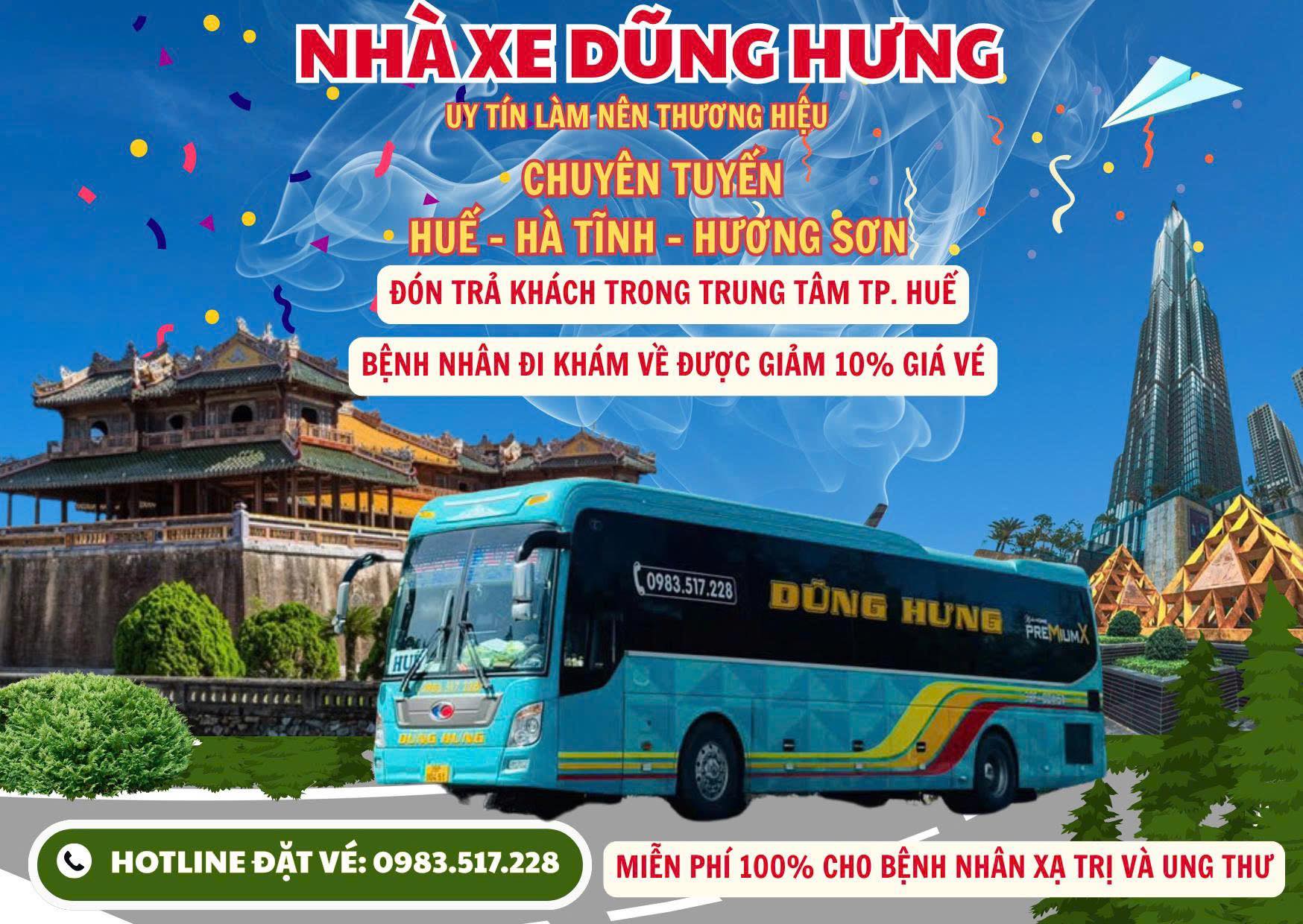 Nhà xe Dũng Hưng – Tuyến Huế – Hà Tĩnh uy tín, chất lượng