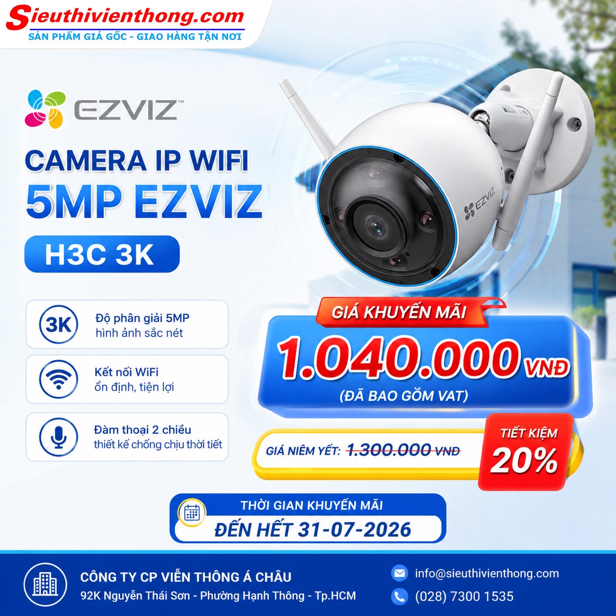 Mua Camera WiFi EZVIZ H3C 3K 5MP Giá Tốt, AI Thông Minh, Có Màu Ban Đêm Mua Camera WiFi EZVIZ H3C 3K 5MP Giá Tốt, AI Thông Minh, Có Màu Ban Đêm